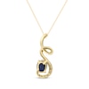 Thumbnail Image 3 of Oval-Cut Blue Sapphire & Diamond Ribbon Necklace 1/20 ct tw 10K Yellow Gold 18"