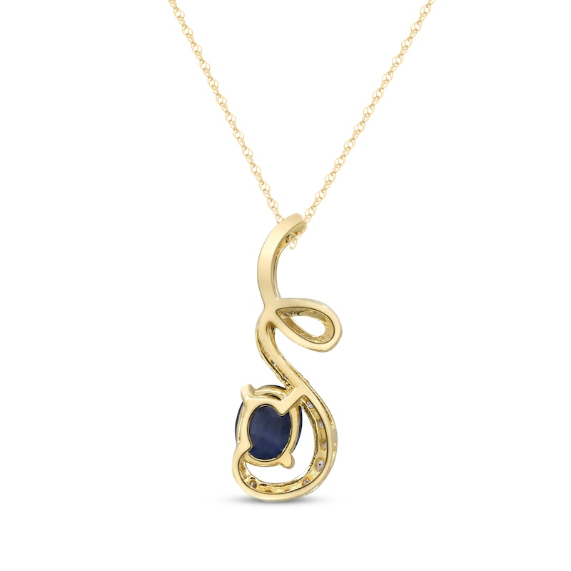 Oval-Cut Blue Sapphire & Diamond Ribbon Necklace 1/20 ct tw 10K Yellow Gold 18"