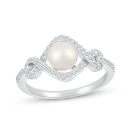 Cultured Pearl & Diamond Twist Ring 1/4 ct tw Sterling Silver