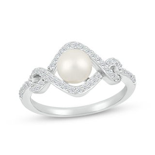 Cultured Pearl & Diamond Twist Ring 1/4 ct tw Sterling Silver