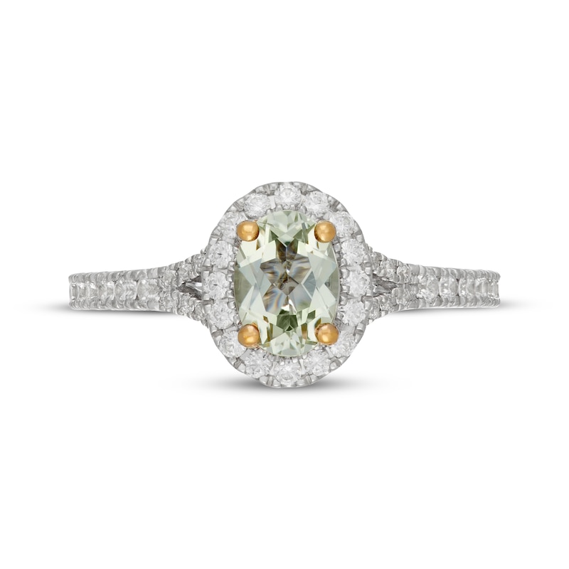 Main Image 3 of Neil Lane Oval-Cut Green Quartz & Diamond Halo Engagement Ring 1/2 ct tw 14K White Gold