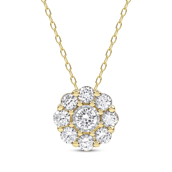 KAY Lab-Grown Diamonds Flower Necklace 1 ct tw 14K Yellow Gold 18"