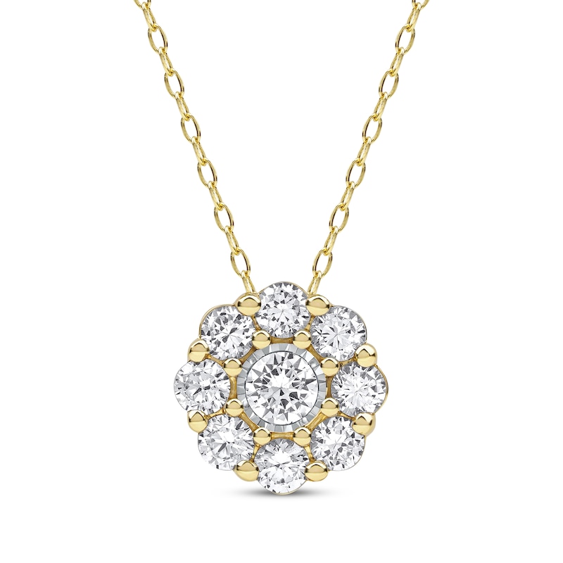 Main Image 1 of KAY Lab-Grown Diamonds Flower Necklace 1 ct tw 14K Yellow Gold 18&quot;