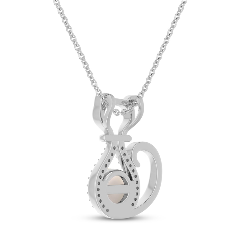 Main Image 2 of Cultured Pearl & White Lab-Created Sapphire Cat Necklace Sterling Silver 18&quot;