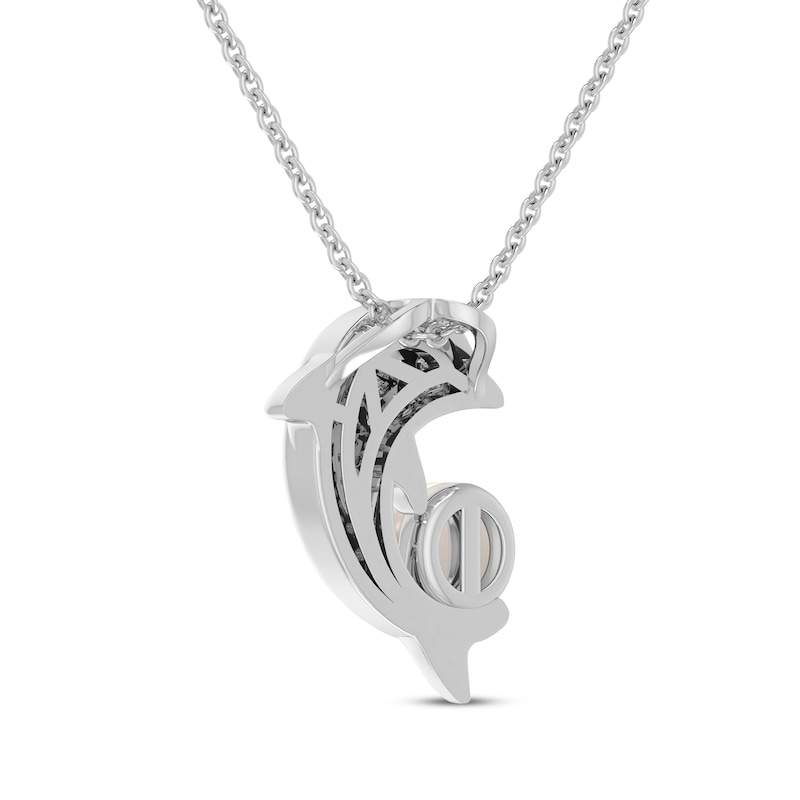 Main Image 2 of Cultured Pearl, Blue & White Lab-Created Sapphire Dolphin Necklace Sterling Silver 18&quot;