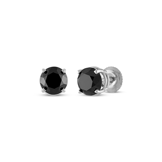 Round-Cut Black Diamond Solitaire Stud Earrings 3 ct tw 10K White Gold (I3)