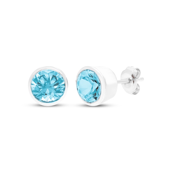 Swiss Blue Topaz Solitaire Bezel-Set Stud Earrings Sterling Silver