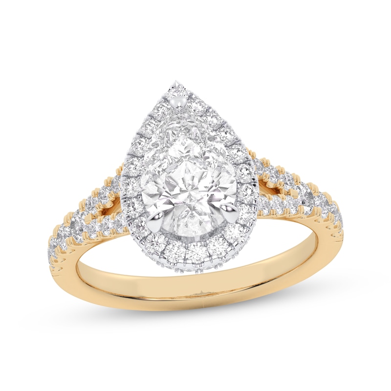 Main Image 1 of Now + Forever Lab-Grown Diamonds Pear-Shaped Halo Engagement Ring 2-1/4 ct tw 14K Two-Tone Gold