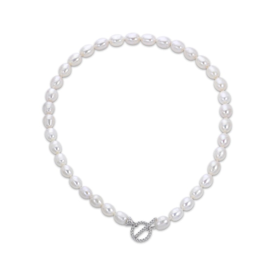 Cultured Pearl Toggle Clasp Necklace Sterling Silver 18"
