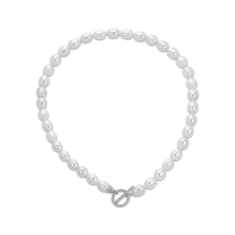 Main Image 1 of Cultured Pearl Toggle Clasp Necklace Sterling Silver 18&quot;