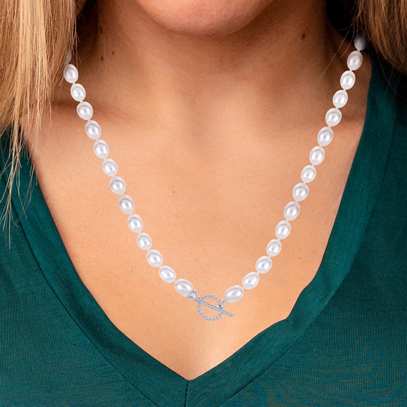 Main Image 3 of Cultured Pearl Toggle Clasp Necklace Sterling Silver 18&quot;