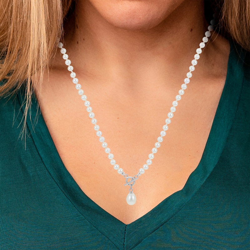 Main Image 2 of Cultured Pearl Toggle Clasp Drop Necklace Sterling Silver 18&quot;