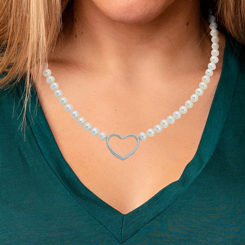 Main Image 2 of Cultured Pearl Heart Necklace Sterling Silver 18"