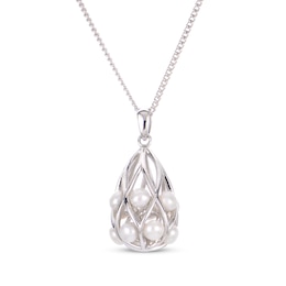 Cultured Pearl Basket Drop Necklace Sterling Silver 18"