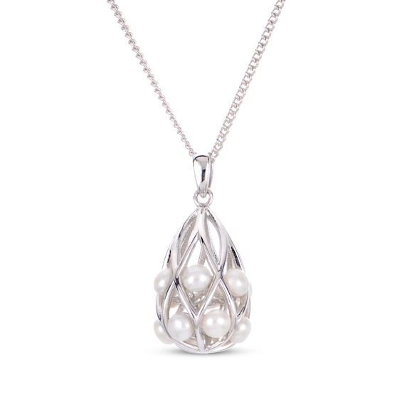 Cultured Pearl Basket Drop Necklace Sterling Silver 18"