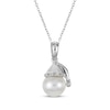 Thumbnail Image 0 of Cultured Pearl & White Lab-Created Sapphire Santa Cap Necklace Sterling Silver 18"
