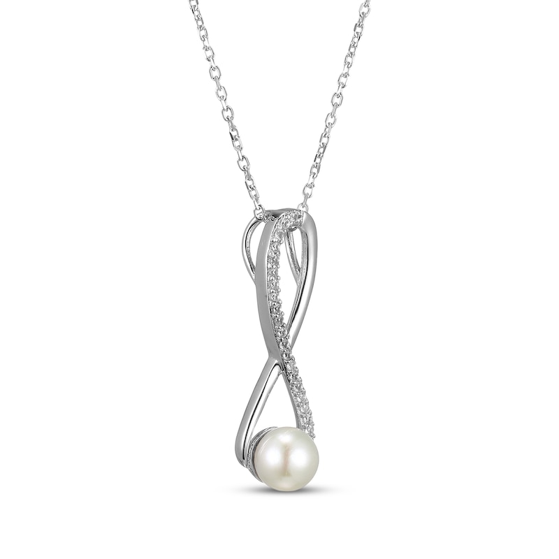 Main Image 2 of Cultured Pearl & White Lab-Created Sapphire Swirl Necklace Sterling Silver 18"