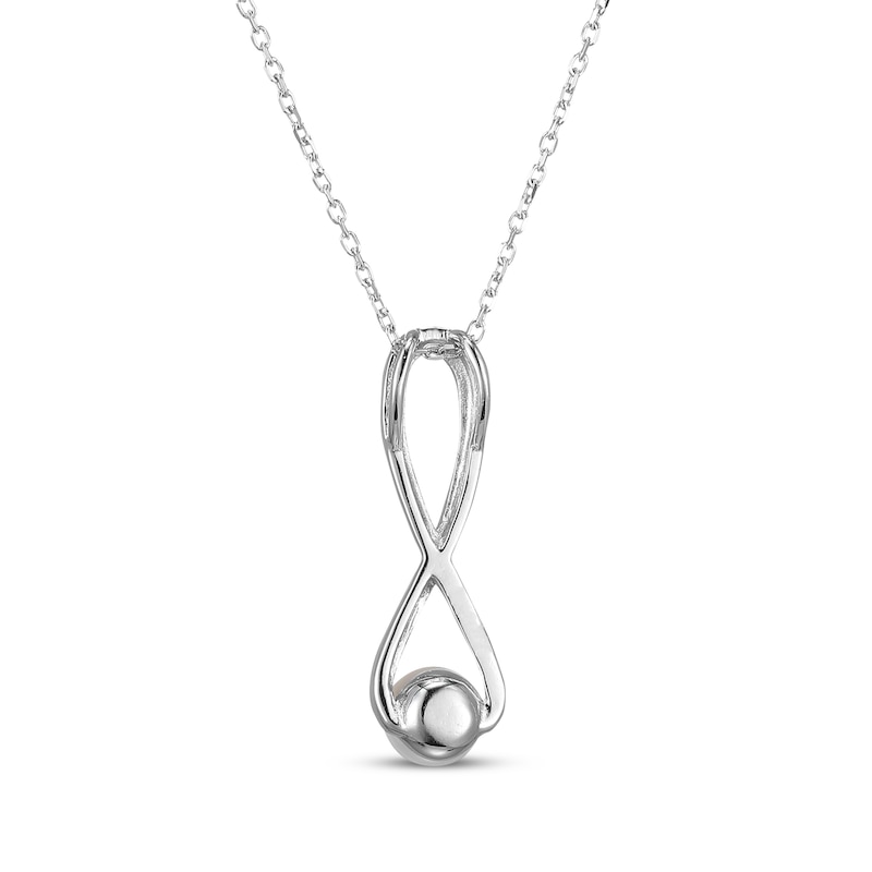 Main Image 3 of Cultured Pearl & White Lab-Created Sapphire Swirl Necklace Sterling Silver 18"