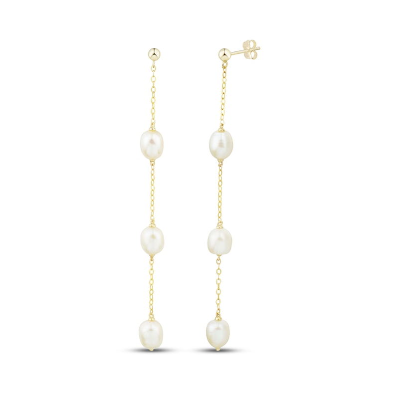 Main Image 1 of Cultured Pearl Drop Earrings 10K Yellow Gold