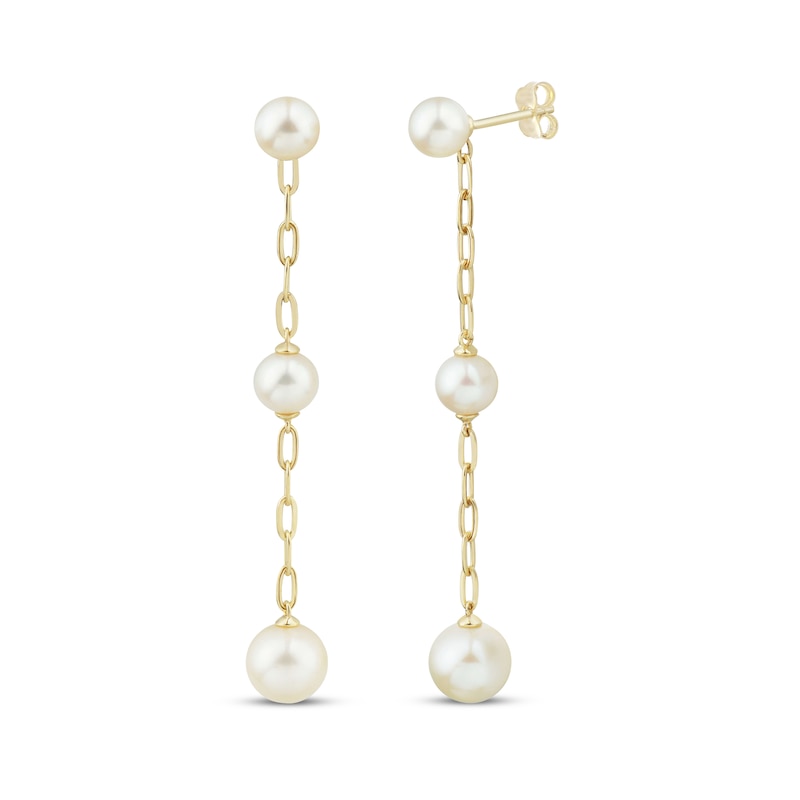 Cultured Pearl Chain Drop Earrings 10K Yellow Gold