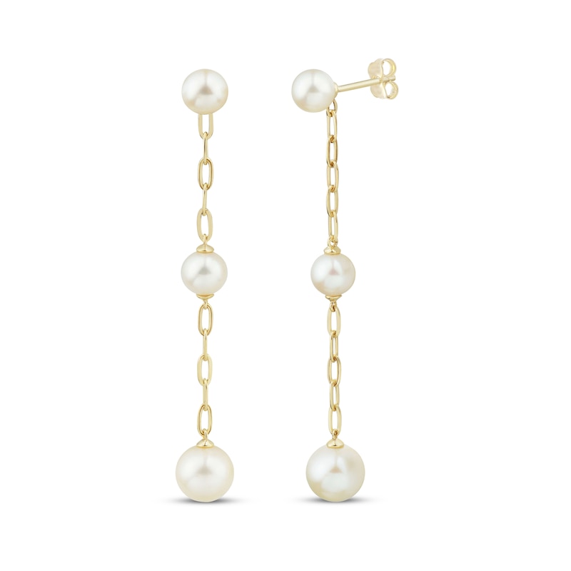 Main Image 1 of Cultured Pearl Chain Drop Earrings 10K Yellow Gold