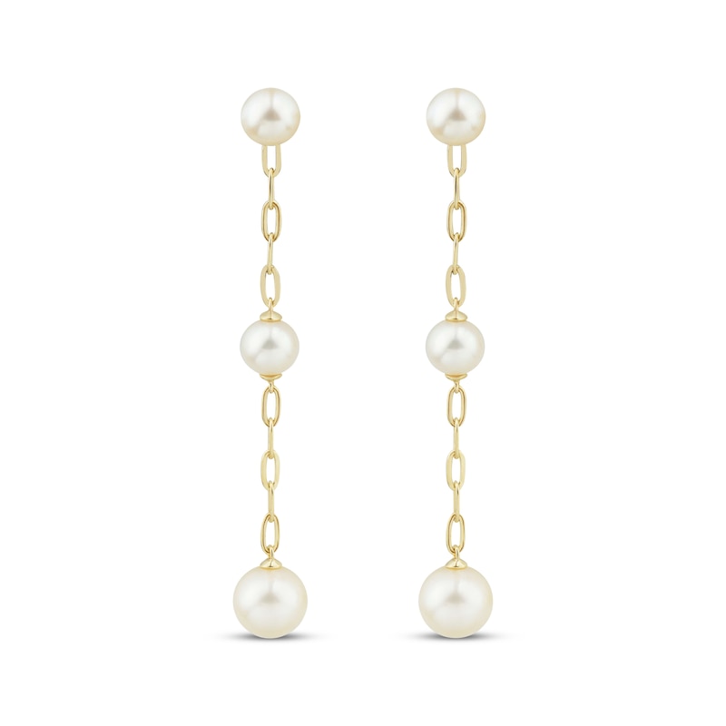 Main Image 2 of Cultured Pearl Chain Drop Earrings 10K Yellow Gold