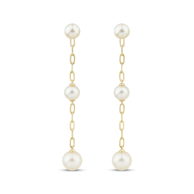 Cultured Pearl Chain Drop Earrings 10K Yellow Gold