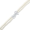 Thumbnail Image 1 of Cultured Pearl Double Strand & White Lab-Created Sapphire Bow Bracelet Sterling Silver 7.5"