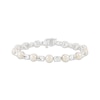 Thumbnail Image 1 of Cultured Pearl & Oval-Cut White Lab-Created Sapphire Link Bracelet Sterling Silver 7.5&quot;