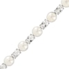 Thumbnail Image 2 of Cultured Pearl & Oval-Cut White Lab-Created Sapphire Link Bracelet Sterling Silver 7.5&quot;