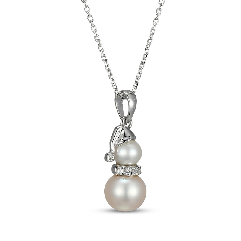 Main Image 2 of Cultured Pearl & White Lab-Created Sapphire Snowman Necklace Sterling Silver 18&quot;