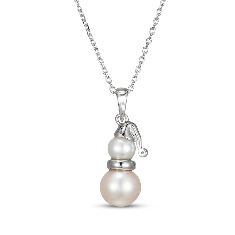 Main Image 3 of Cultured Pearl & White Lab-Created Sapphire Snowman Necklace Sterling Silver 18&quot;