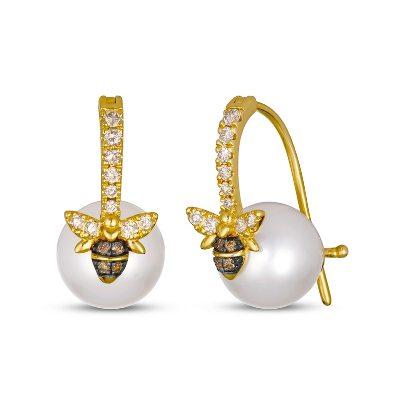 Main Image 1 of Le Vian Garden Party Cultured Pearl Bee Earrings 1/5 ct tw Diamonds 14K Honey Gold