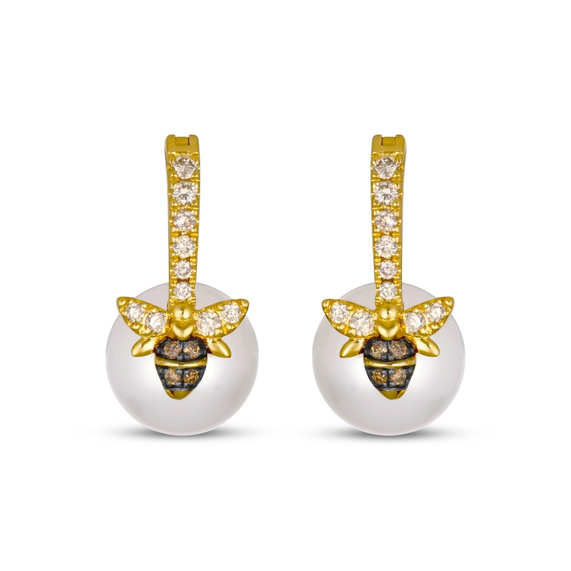 Main Image 2 of Le Vian Garden Party Cultured Pearl Bee Earrings 1/5 ct tw Diamonds 14K Honey Gold