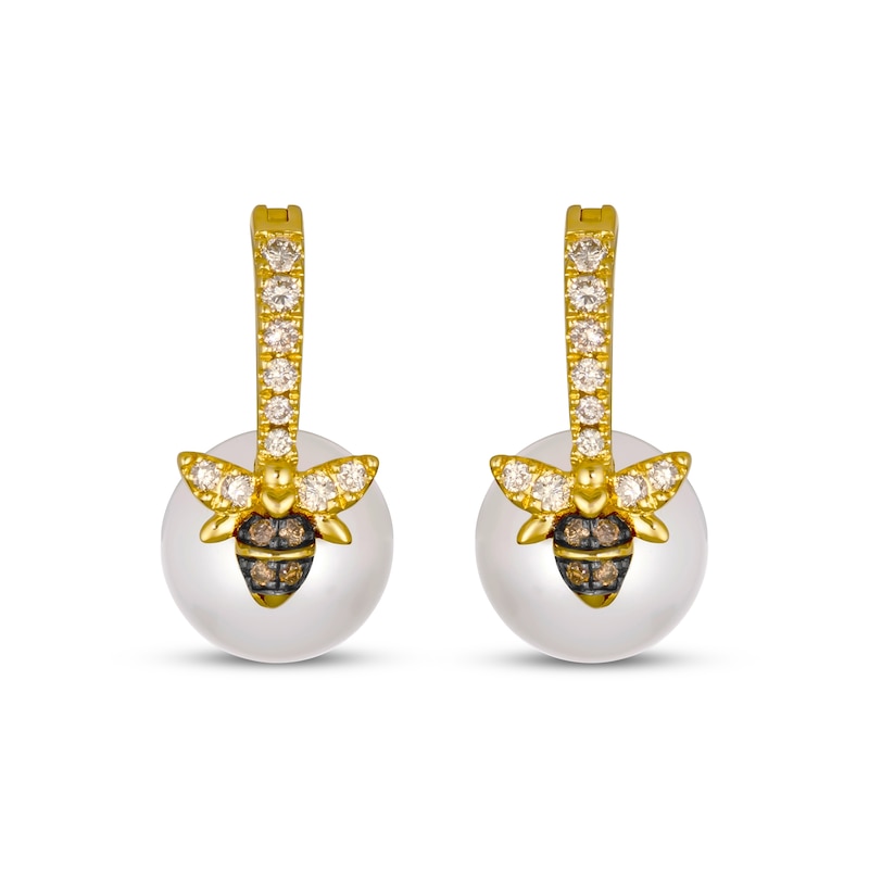 Le Vian Garden Party Cultured Pearl Bee Earrings 1/5 ct tw Diamonds 14K Honey Gold