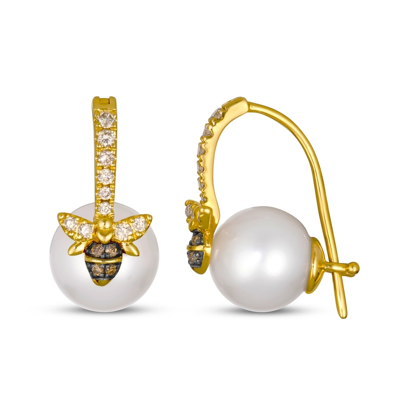 Le Vian Garden Party Cultured Pearl Bee Earrings 1/5 ct tw Diamonds 14K Honey Gold