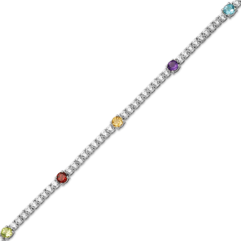 Main Image 2 of Swiss Blue Topaz, Peridot, Garnet, Citrine, Amethyst & White Lab-Created Sapphire Bracelet Sterling Silver 7.25"