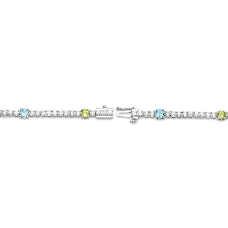 Main Image 3 of Swiss Blue Topaz, Peridot, Garnet, Citrine, Amethyst & White Lab-Created Sapphire Bracelet Sterling Silver 7.25"