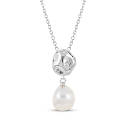 Baroque Cultured Pearl & White Lab-Created Sapphire Necklace Sterling Silver 18"