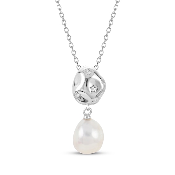 Baroque Cultured Pearl & White Lab-Created Sapphire Necklace Sterling Silver 18"