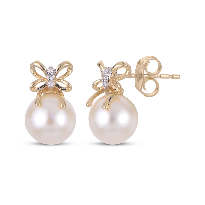 Main Image 1 of Cultured Pearl & Diamond Accent Earrings 14K Yellow Gold