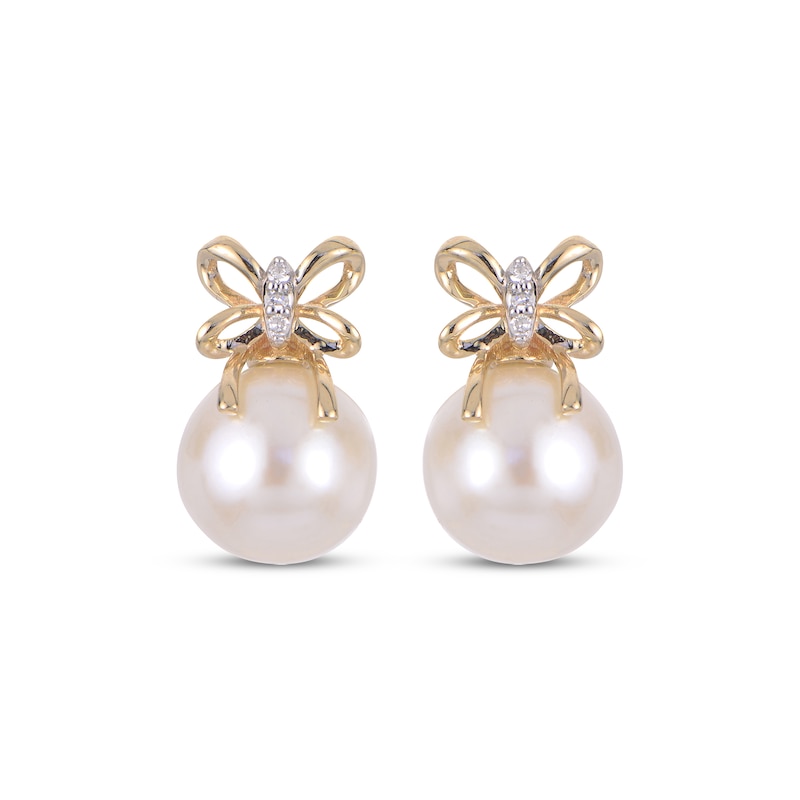 Main Image 2 of Cultured Pearl & Diamond Accent Earrings 14K Yellow Gold