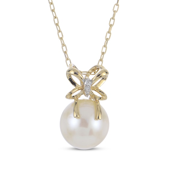 Cultured Pearl & Diamond Accent Necklace 14K Yellow Gold 18"