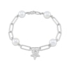 Thumbnail Image 1 of Cultured South Sea Pearl & White Lab-Created Sapphire Starfish Charm Paperclip Bracelet Sterling Silver 7.25&quot;