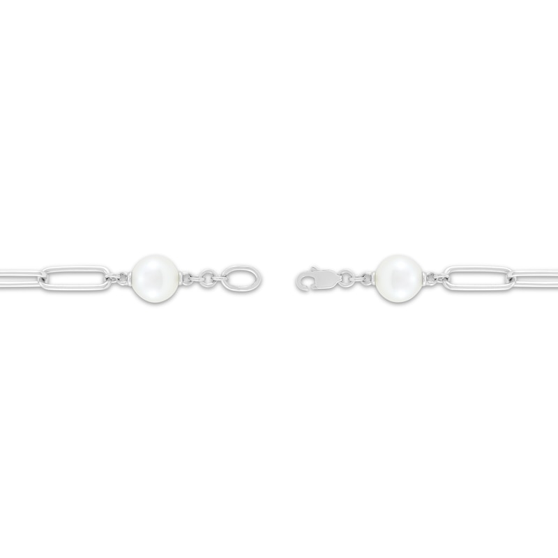 Main Image 2 of Cultured South Sea Pearl & White Lab-Created Sapphire Starfish Charm Paperclip Bracelet Sterling Silver 7.25&quot;