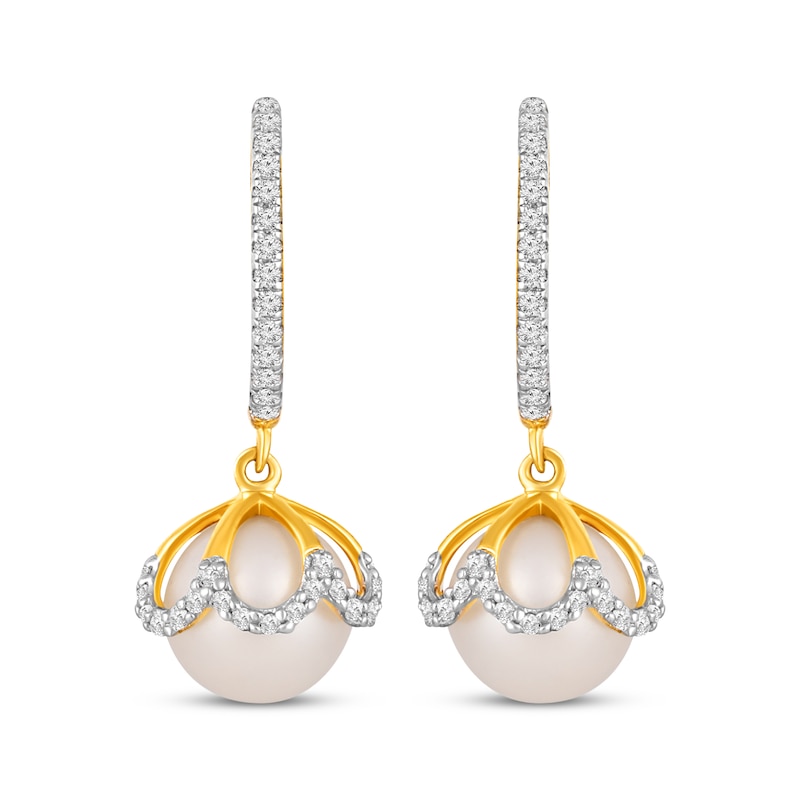 Cultured Pearl & Diamond Drop Earrings 1/4 ct tw 10K Yellow Gold