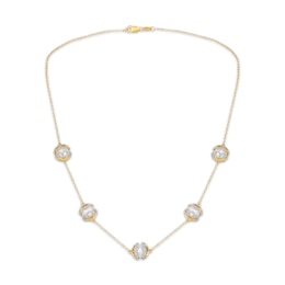 Cultured Pearl & Diamond Station Necklace 5/8 ct tw 10K Yellow Gold 18"