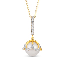 Cultured Pearl & Diamond Drop Necklace 1/4 ct tw 10K Yellow Gold 18"