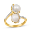 Thumbnail Image 0 of Cultured Pearl & Diamond Bypass Ring 1/4 ct tw 10K Yellow Gold