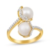 Thumbnail Image 1 of Cultured Pearl & Diamond Bypass Ring 1/4 ct tw 10K Yellow Gold